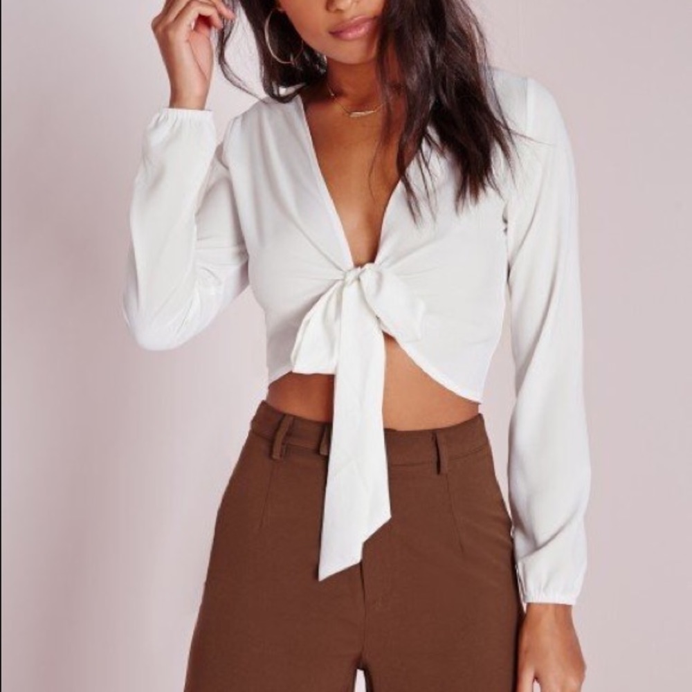 Missguided Tie-Front Cropped Blouse